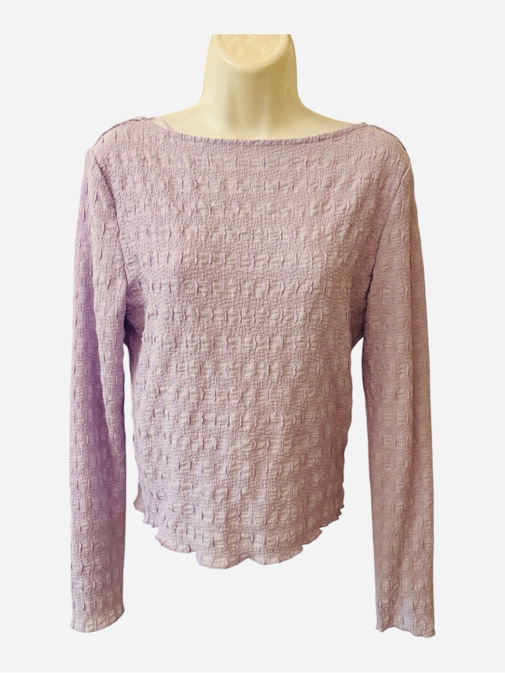 NWT Elodie Lavender Textured Boatneck Long-Sleeve Top